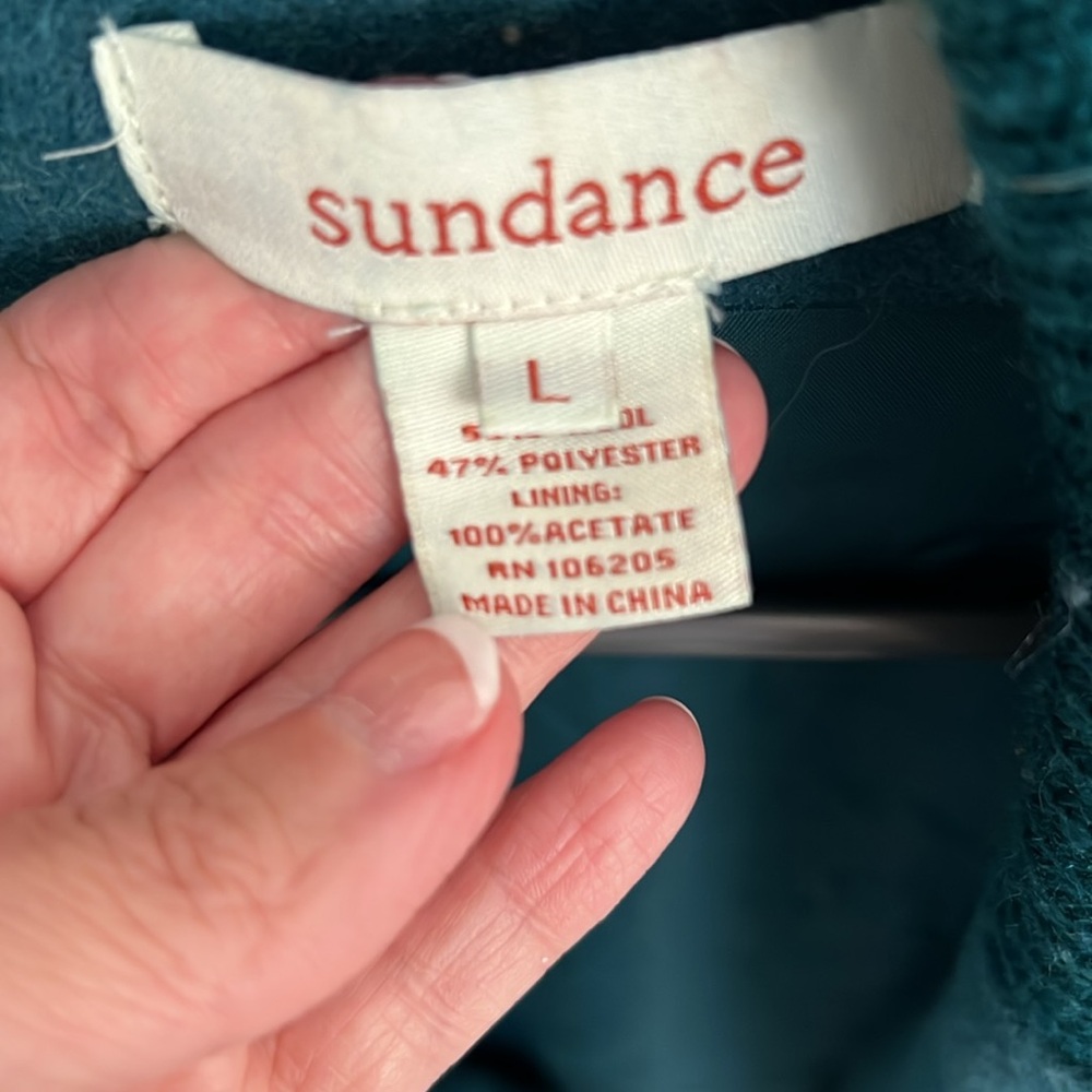 Women's Sundance Catalog Large Teal Mid-Sleeve Lined Button Down Coat w/pockets - Picture 4 of 4